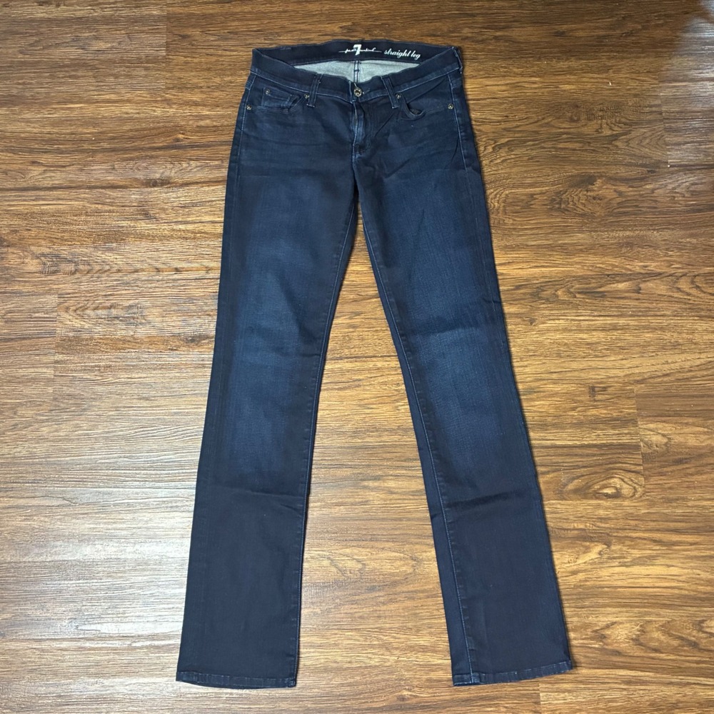 7 For All Mankind Straight Leg Jeans Womens 26 Indigo Low Rise Stretch